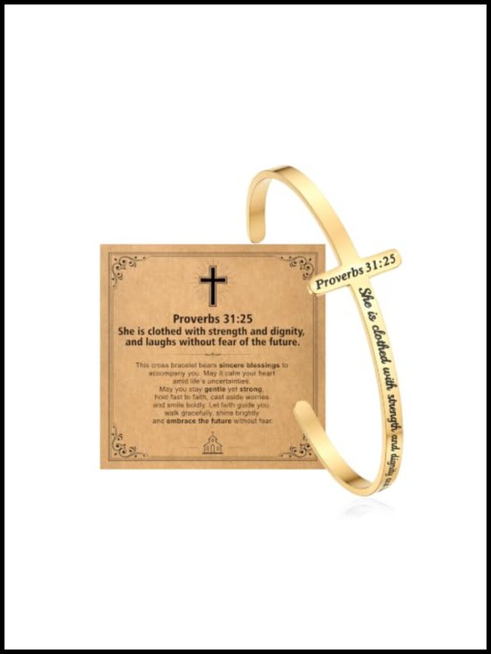 Stainless Steel Cross Cuff Bracelet Inspirational Bible Verse Gift for Women